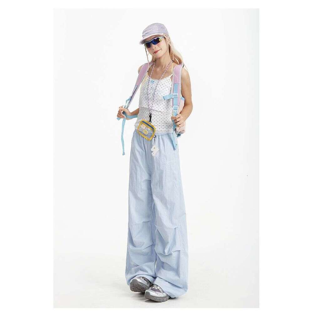 American Style White Cargo For Women Summer Embroidered Loose Casual Sports Quick-Dry Straight Leg Paratrooper Pants Trendy B5