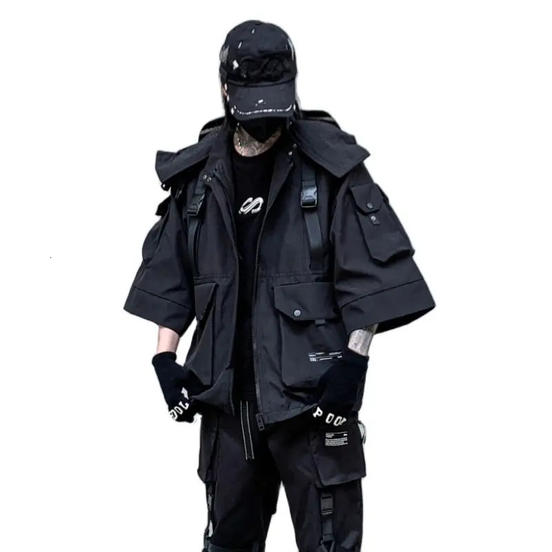 Autumn Winter Hip Hop Techwear Cargo Jacket Mens Harajuku Casual Hooded Jackets Tactical Hooded Coats Streetwear 250708