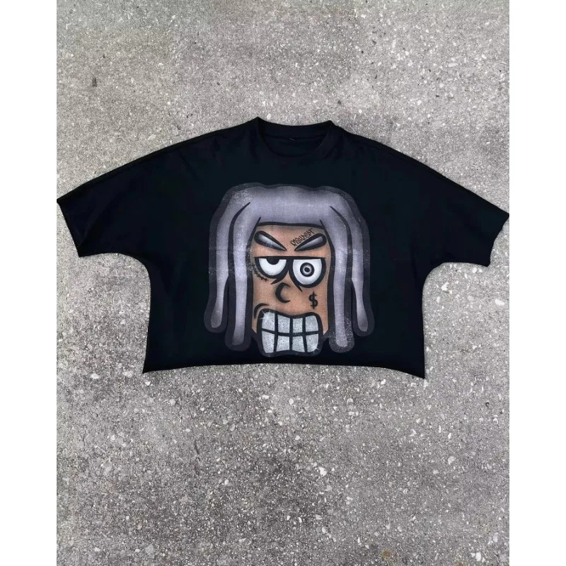 T Shirt Y2K Harajuku Hip Hop Oversized Cartoon Character Graphic Print Loose Men Women Round Neck Cotton Short Sleeve Tops 250704