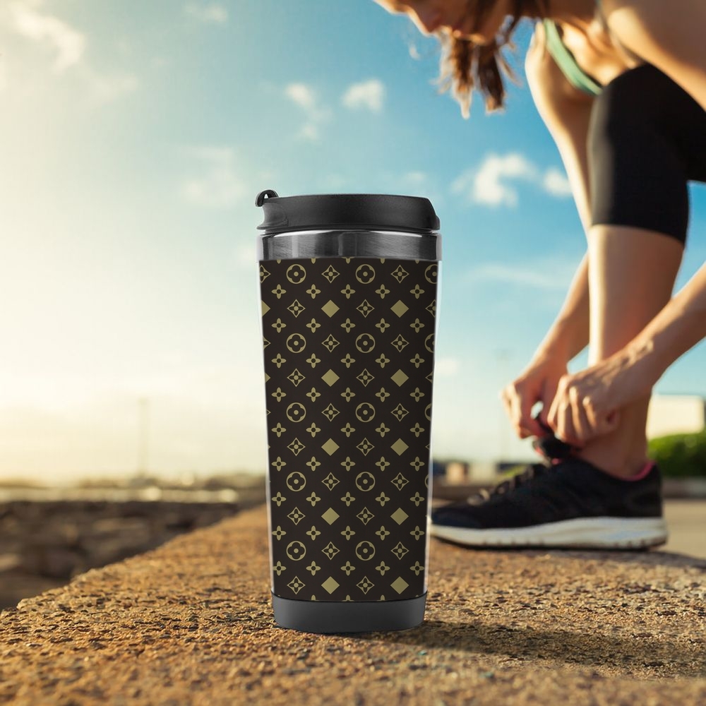 ddmythur Stainless steel water cup gold travel mug with flower and geometry pattern