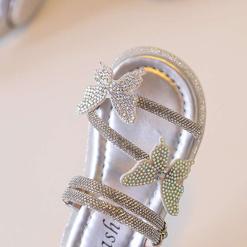 Children's Rhinestone French Style One-Strap Sandals 2025 Summer New Fashion Bowknot Fairy Slippers for Girls