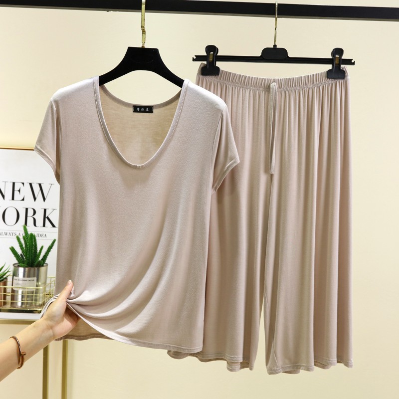 B970-Summer new pajamas women's modal short-sleeved cropped pants suit thin loose can be worn outside home clothes two-piece suit