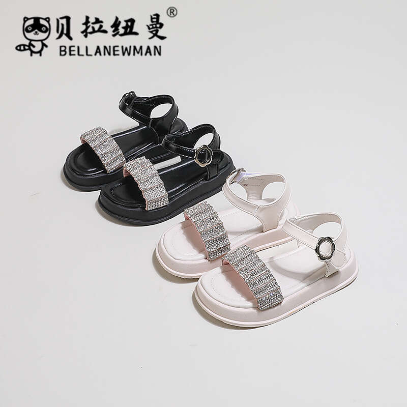 Children's Rhinestone 2024 Summer New Girls' Versatile Thick-Soled Height-Increasing Fashion Casual Roman Platform Sandals
