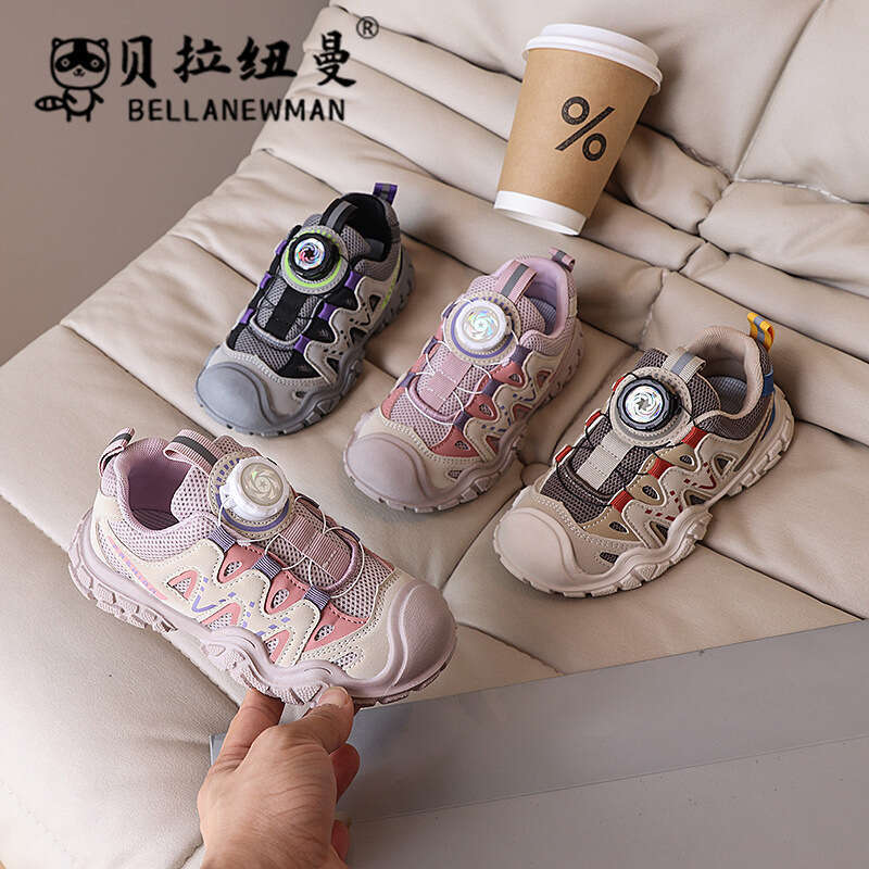 Girls' Fashion Dad Shoes 2025 Spring and Autumn New Korean Style Boys' Mesh Breathable Rotating Buckle Sneakers