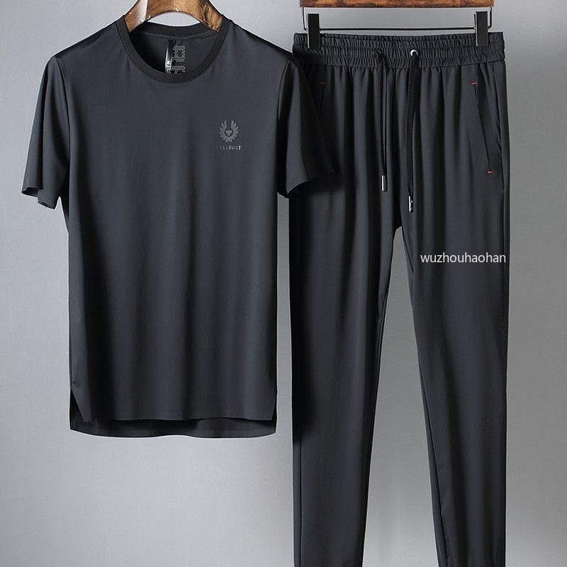 Men Two Piece Set Summer Thin Breathable Short Sleeve Suit Leisure Sports Suits BF1289