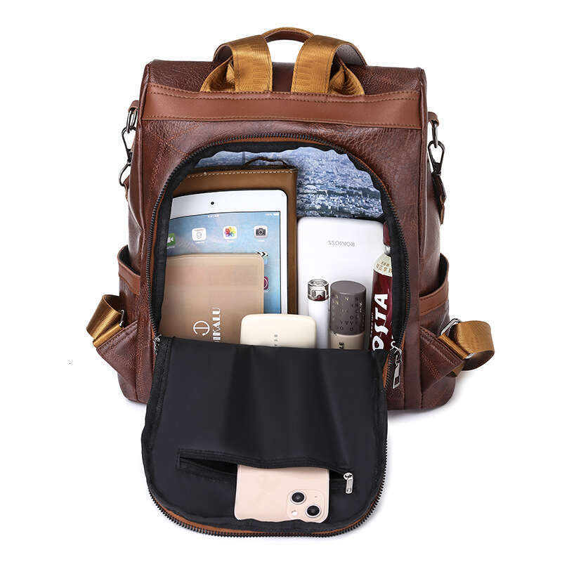 Backpack PU soft leather texture new women's bag large capacity casual splicing shoulder bag anti-theft travel backpack