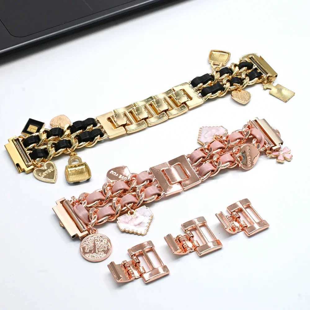 20mm Chain Metal+Leather Band for Galaxy Watch FE 7 6 5 4 40mm 44mm Wen Strap for 6Classic 43 47mm 5Pro 45mm Bracelet Y250714