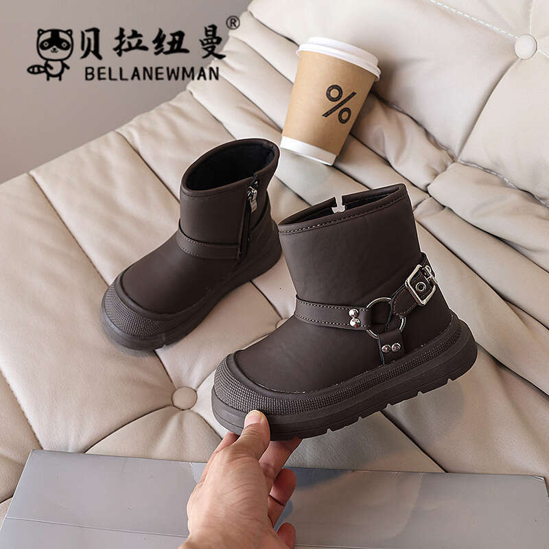 Boys' Black Short 2024 Winter New Korean Style Girls' Casual Boots for Older Children Non-Slip Cotton Shoes Trendy