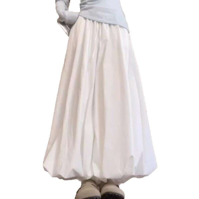 White Flower Bud Skirt For Women Summer High Waist Slimming Loose Versatile Lazy Style Lantern Wide Leg Pants B5