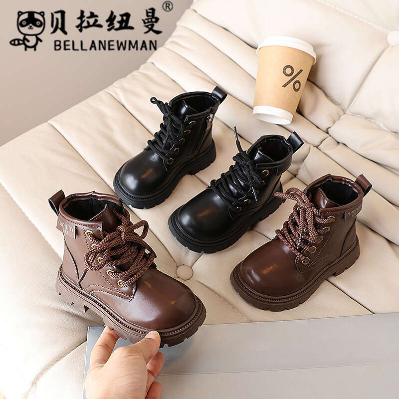 Girls' Fashion British Style Martin 2024 Winter New Korean Version Children's Double Cotton Short Boys' Black Leather Boots