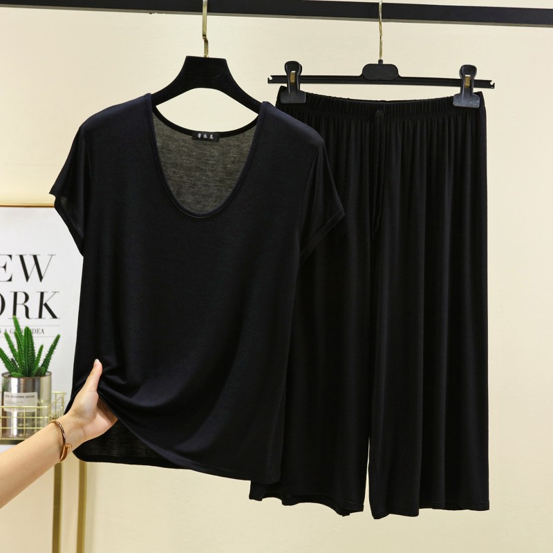 B970-Summer new pajamas women's modal short-sleeved cropped pants suit thin loose can be worn outside home clothes two-piece suit