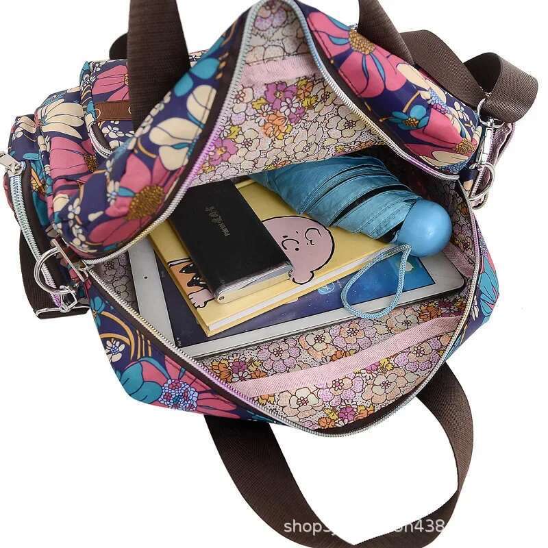 Women Handbag Casual Flower Print Large Capacity Shoulder Messenger Waterproof Tote Bag Multiple Patterns Picnic Backpack