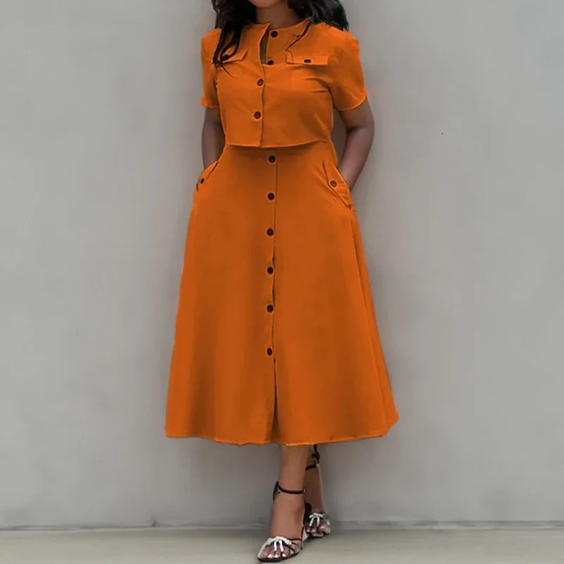 Skirts Shirt Womens Twopiece Set Elegant O Neck Shortsleeved Button Top High Waist Skirt 2piece Suit Woman Spring Summer 250709