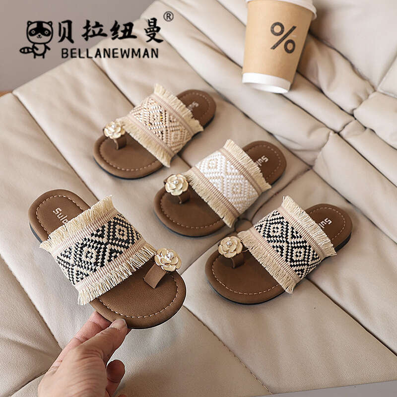 Ethnic Style Fisherman Slide Sandals 2025 Summer New Girls' Fashion Woven Outdoor Slippers