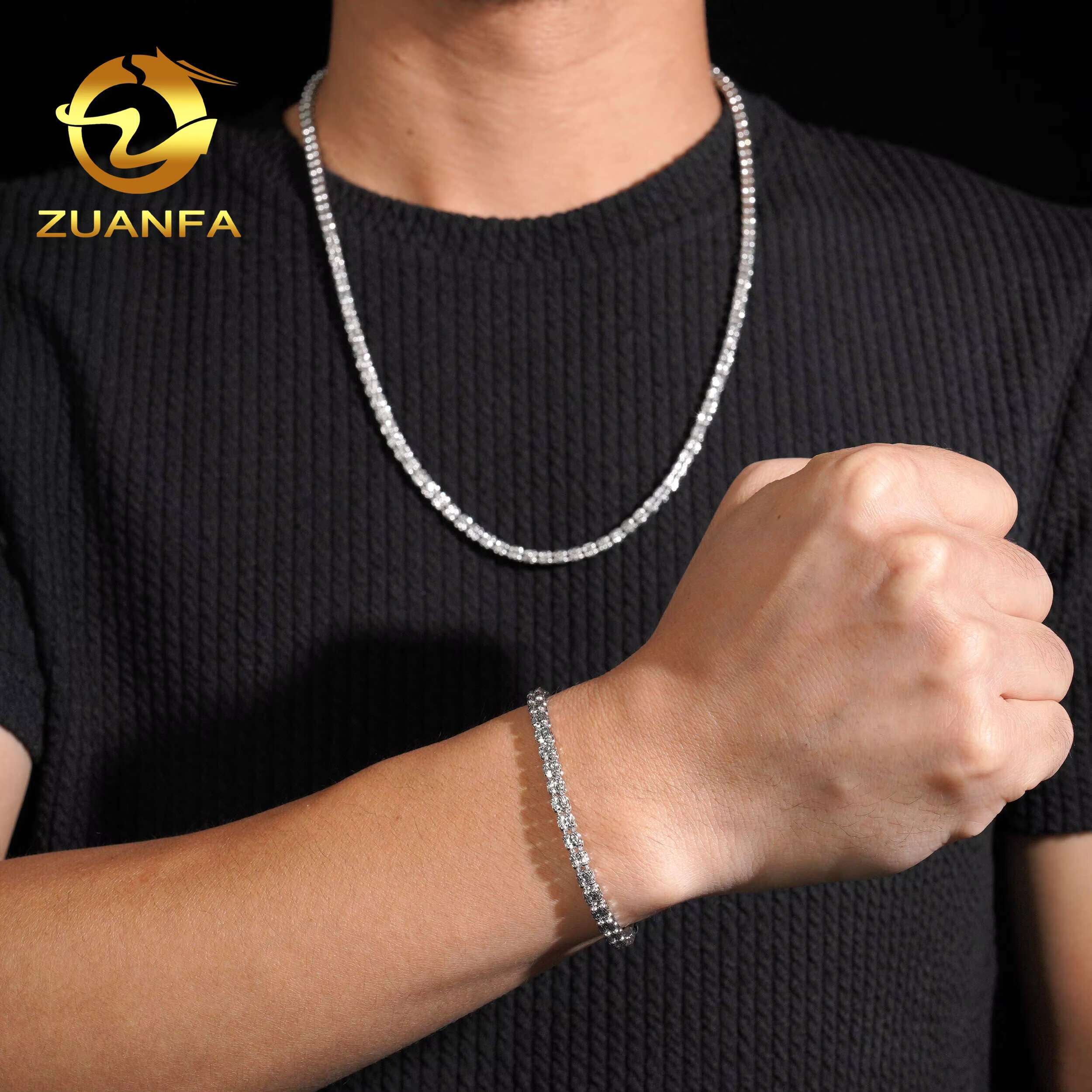 Hot Selling Jewelry 925 Sterling Silver Hip Hop Necklace 4mm Moon Cut Ball Bead Chain