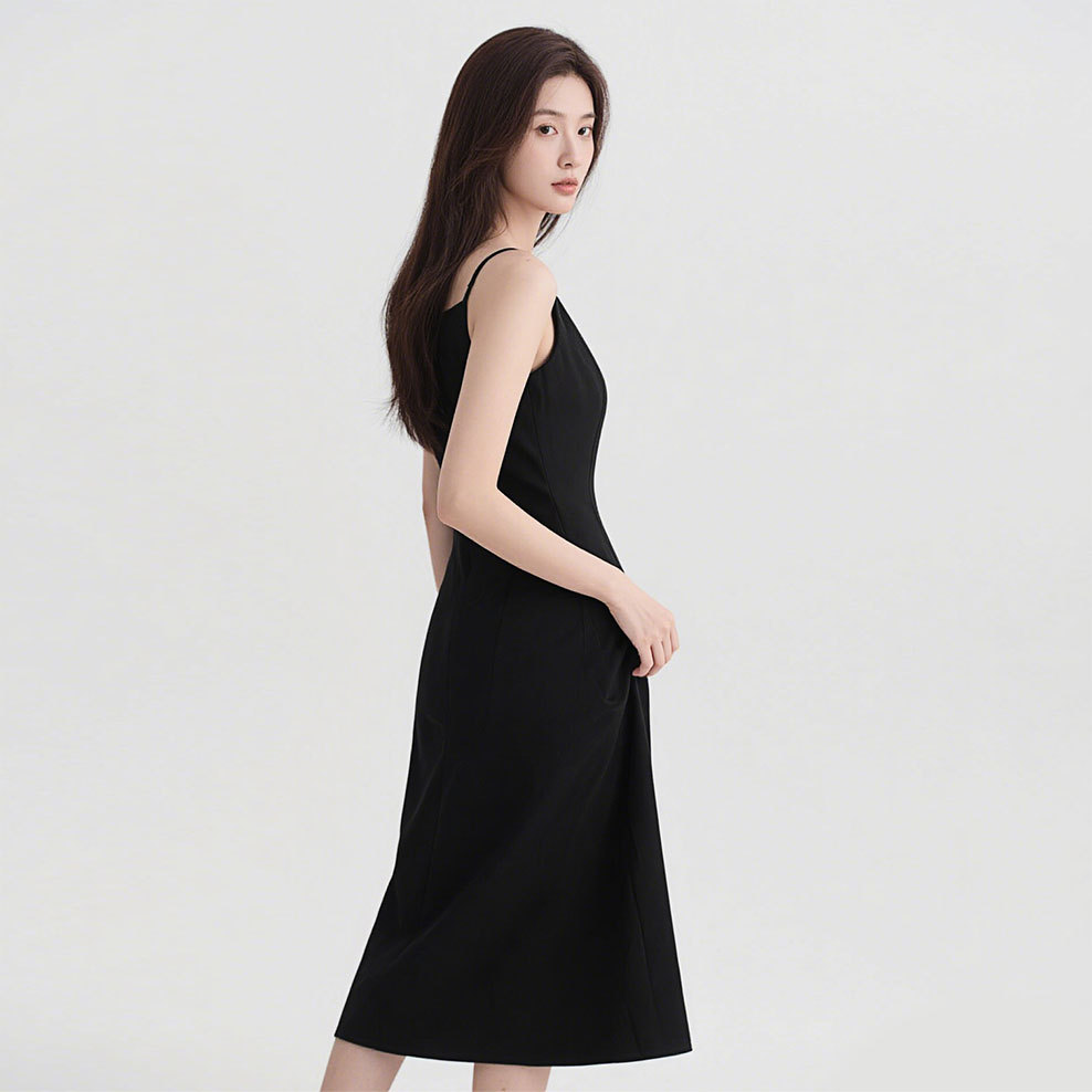 G929 Snow Cotton Tencel French Dress Waist Sling Women's