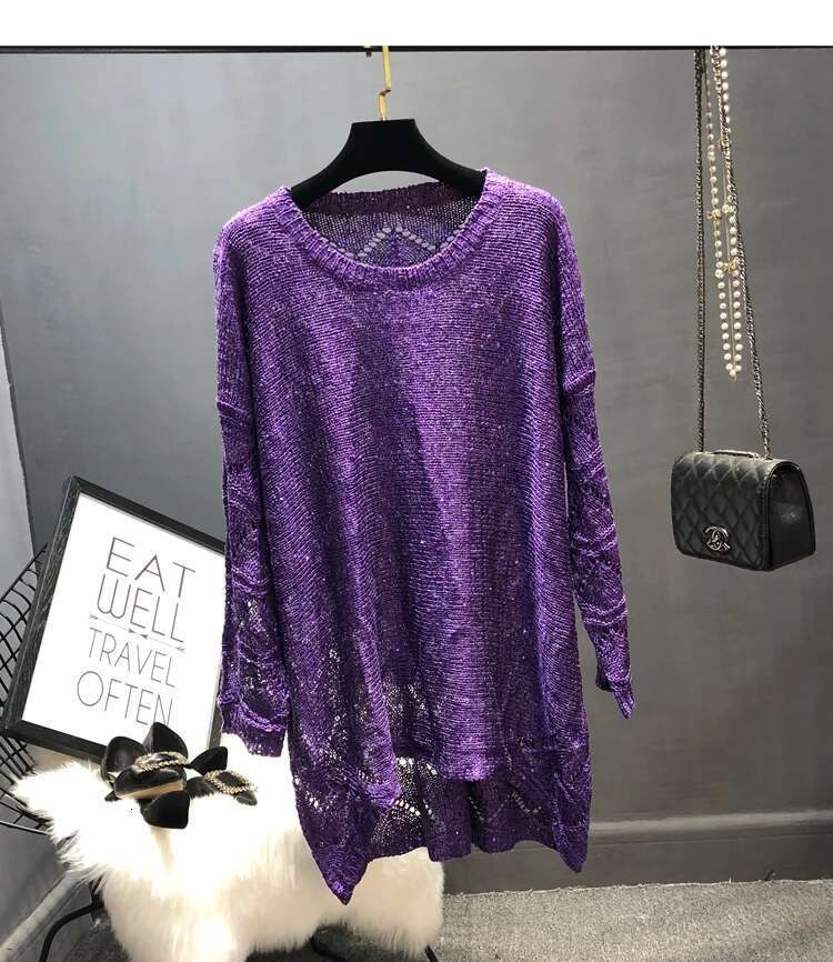 Tops Women Winter Dropshipping Fall Sweaters for Loose Sequins Glittering Knitted Dress Purple Sweater