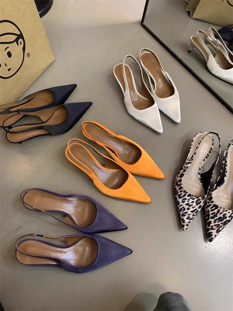 Sandals Shoes Female 2025 Plus Size Slingbacks Women's High Heels Summer Dress Pumps Women Pointed Toe Thin Heel Slip On