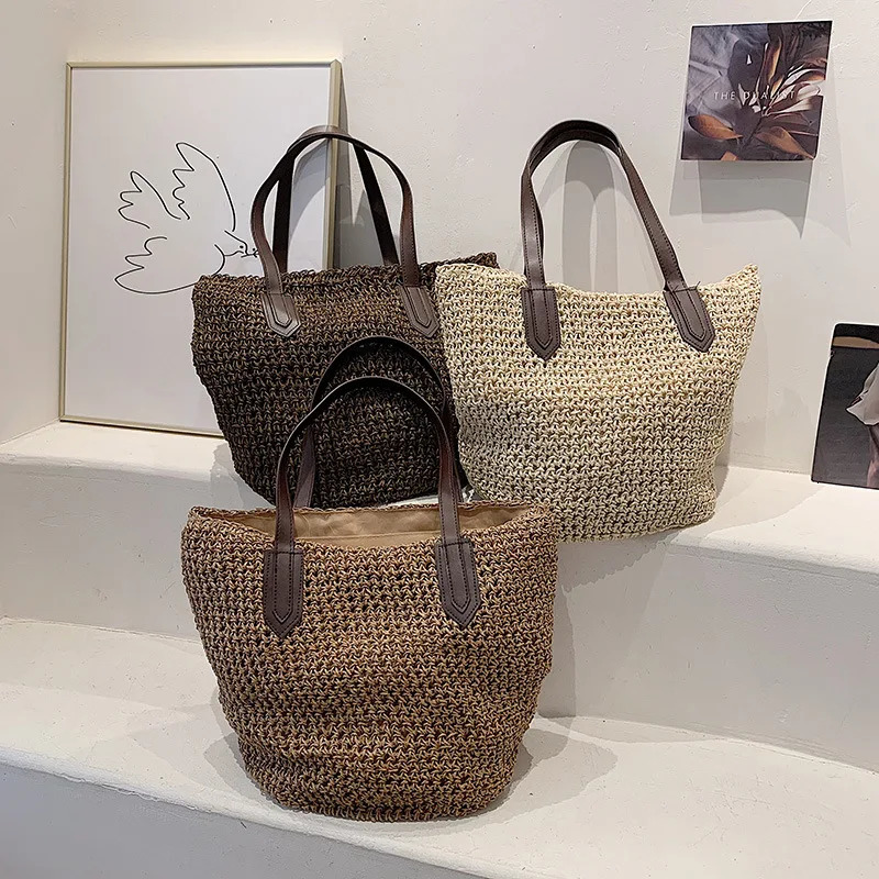 Summer Beach Bags For Women Handmade Rattan Woven Shoulder Bags Large Capacity Straw Bag Bohemian Casual Travel Handbag 250704