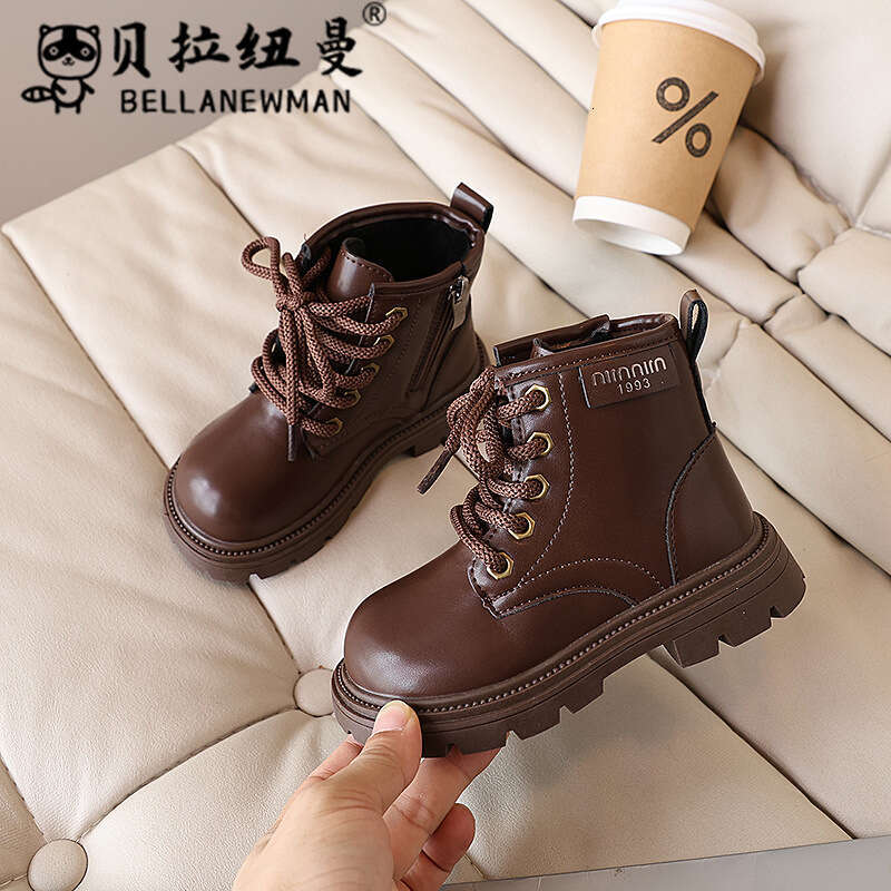 Girls' Fashion British Style Martin 2024 Winter New Korean Version Children's Double Cotton Short Boys' Black Leather Boots
