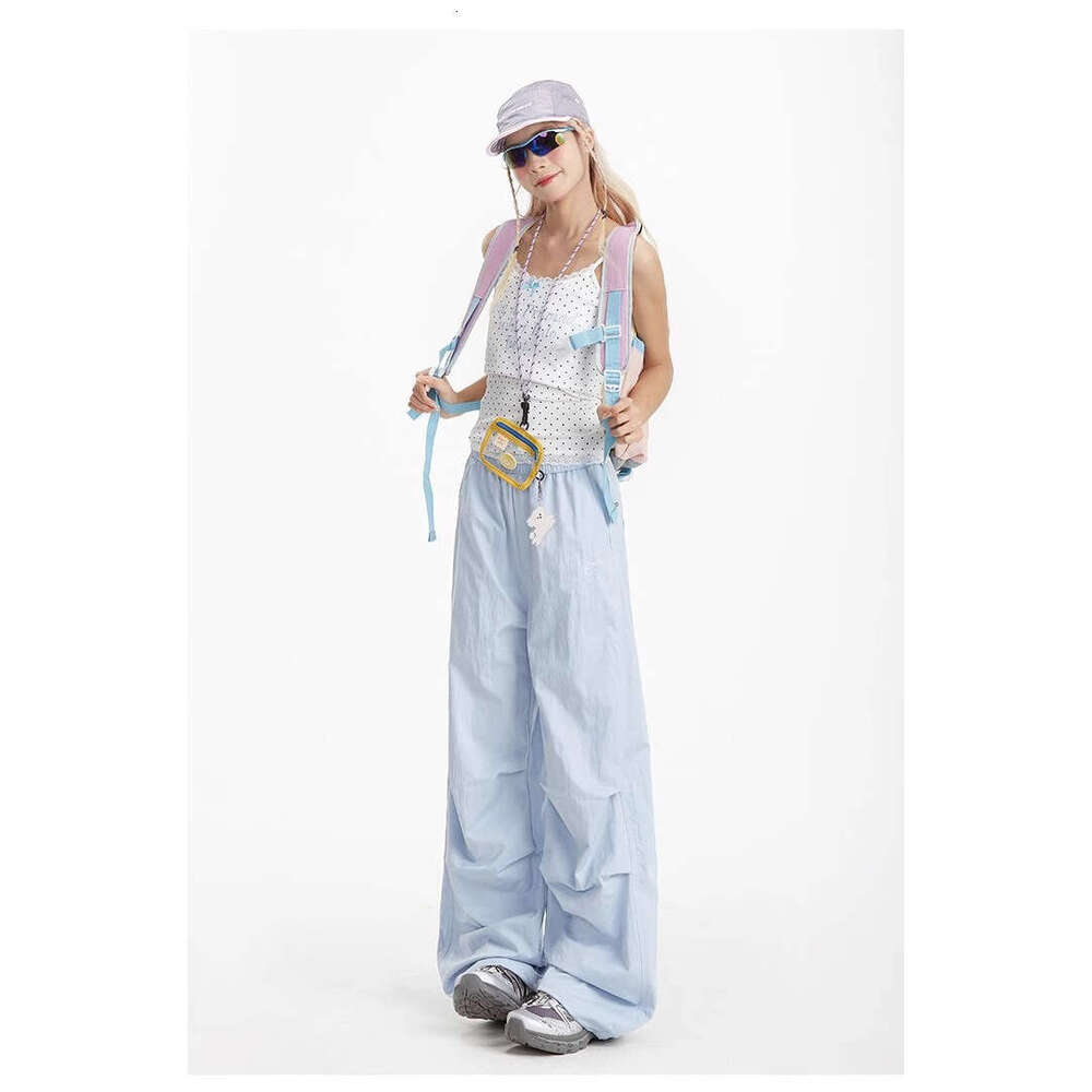 American Style White Cargo For Women Summer Embroidered Loose Casual Sports Quick-Dry Straight Leg Paratrooper Pants Trendy B5