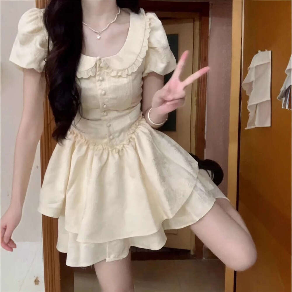 French Style First Love Doll Collar For Women, Summer New Small Size Princess Dress, Waist-Cinching Fairy Puff Dress B5