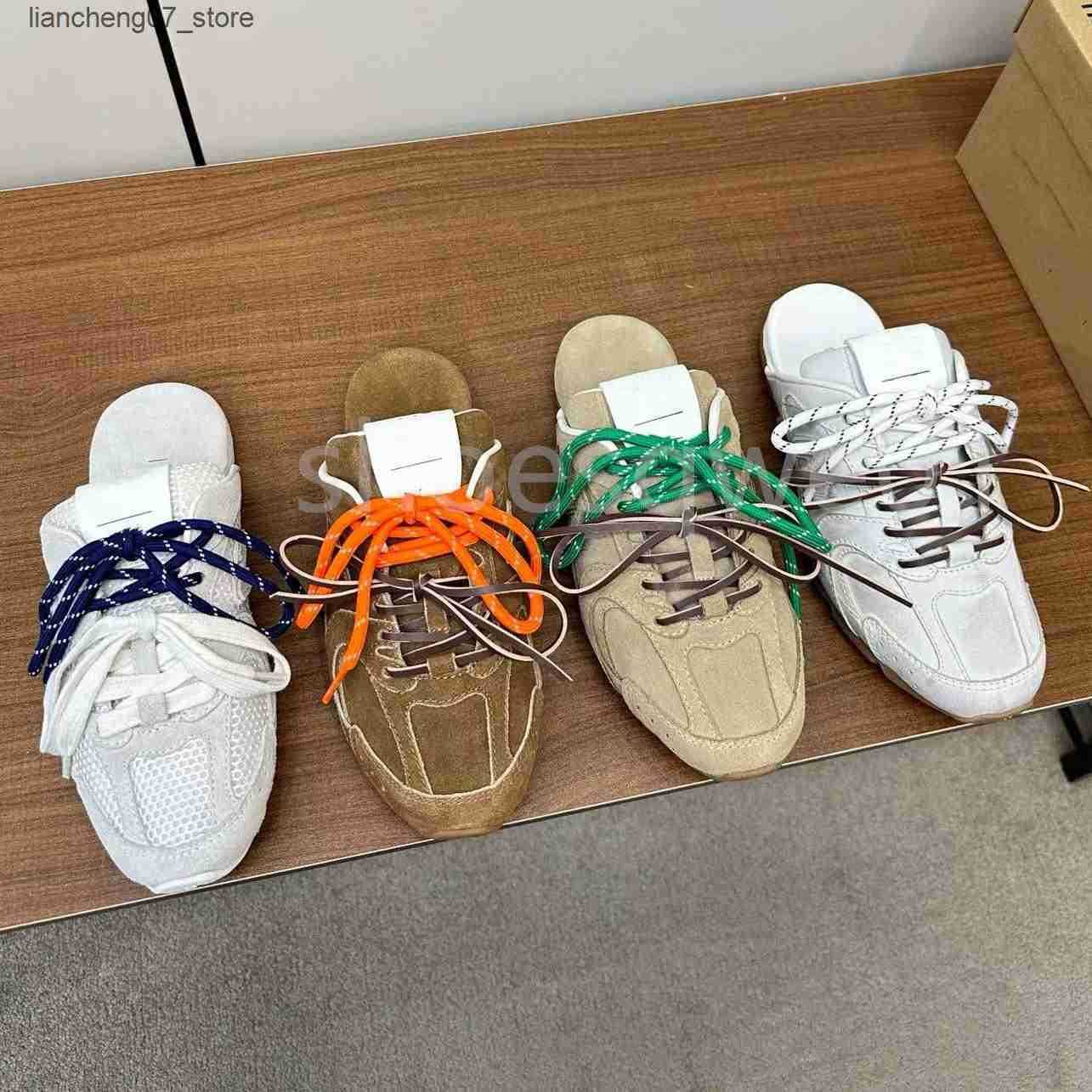 Top quality brown Nubuck Leather Laceup Casual mules Slides slippers sandals Beach Flat designer slides for womens Vacation shoes size 3542 z25071 z250714