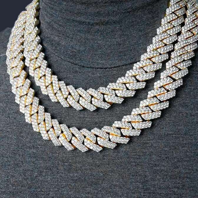 Fashion Jewelry Cuban Link CZ Prong Diamond Gold Plated White Gold Plated Chain Necklace 19mm Hip Hop Iced Out Custom Men