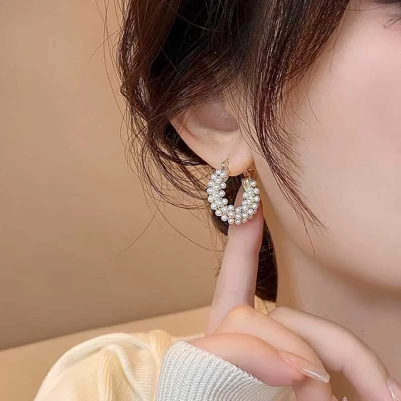 1 Pair Vintage Pearl Round Earrings for Wen Big Hoop Pierced Allergy Resistant Earrings Jewelry Wholes Y250714