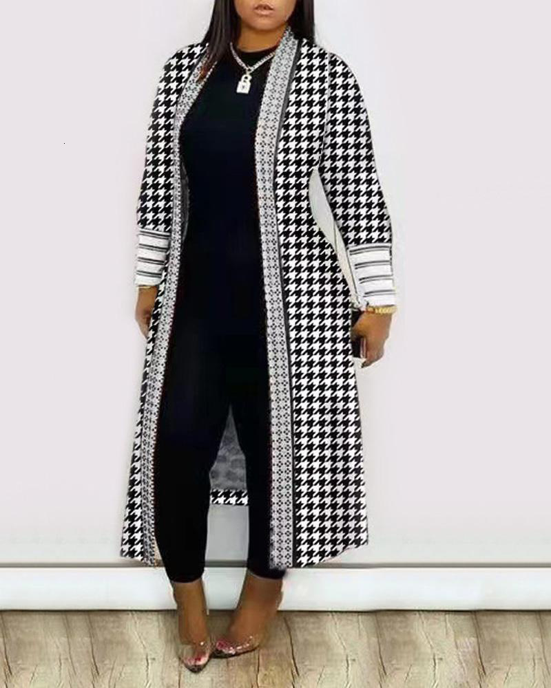 Stitching Casual Cardigan Open Front Y2K Tie-Dye Printed Cardigan Trench Women Long Sleeve Straight Stripe Longline Coat 240813