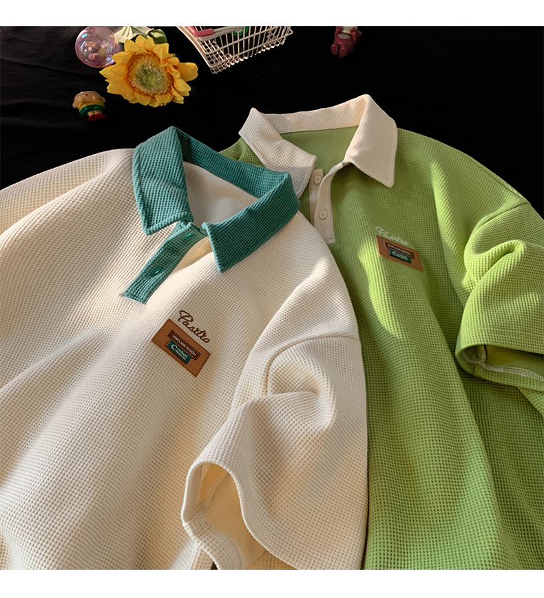 Polo shirt short sleeve T-shirt men's summer American retro stylish casual pure cotton half sleeve T-shirt clothing
