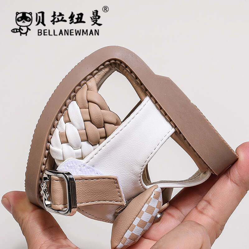 Children's Woven 2024 Summer New Girls' Fashion Bow Soft Sole Princess Roman Sandals