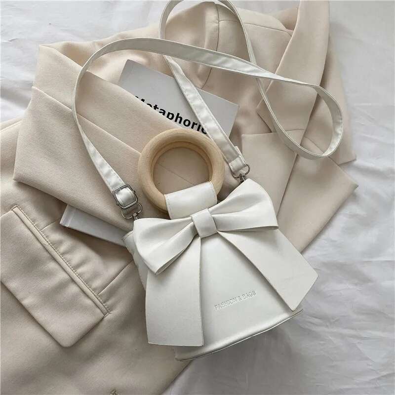 Sweet Bow Tie Designer Mini Shoulder Leather Bucket Crossbody Bag Women Fashion Brand Handbag Female Totes Purses