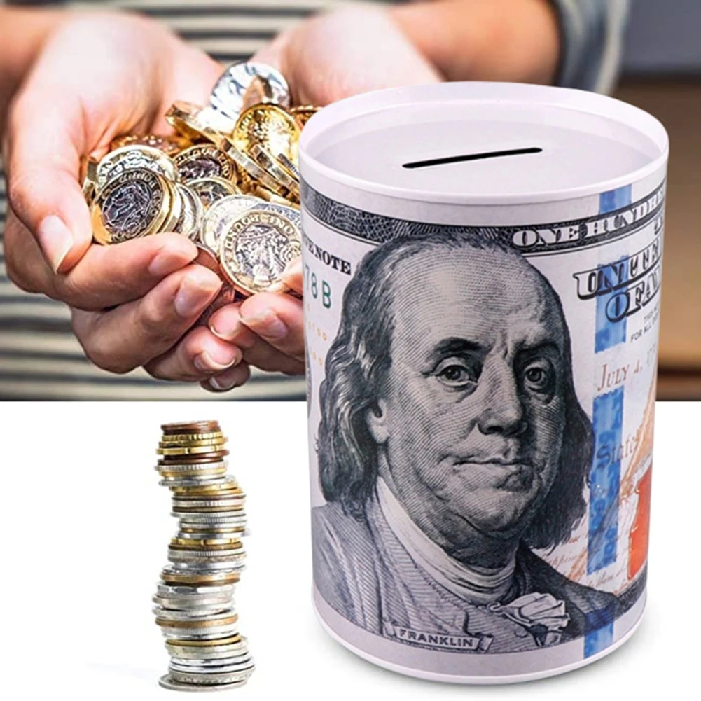 Dollar Moneys Box Piggy Bank Logbook Series Tin Plate Box Safe Cylinder Piggy Bank Banks Gift Home Decoration Moneys Box Savings 250709