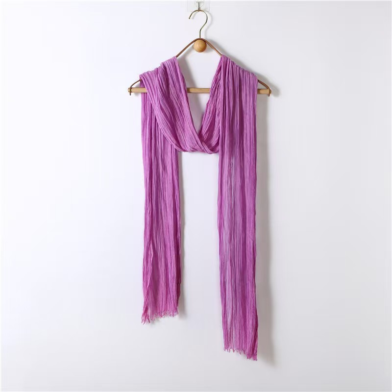 T1213 Spring and Summer Pure Color Washed Zen All-match Tassel Tie-dyed Cotton Slim Strip Flowing Scarf Pleated Cotton and Linen Scarf