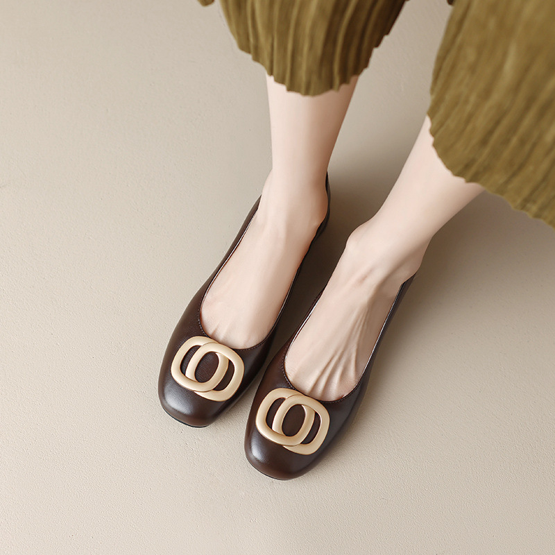 Women's Round Toe Block Heel Pumps - 3cm Comfort Office Shoes in Black/Brown (Spring Collection)