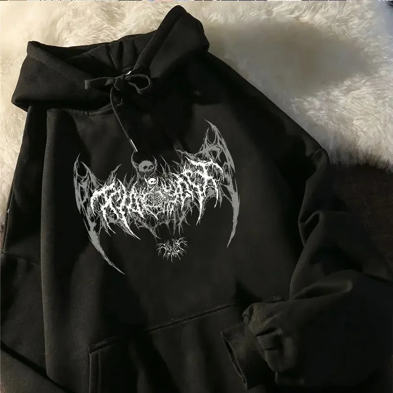 Skull Graphic Printed Long Sleeve Men Hooded Womens Sweatshirt Gothic Top Black Punk Style Fashion Cool Girl Unisex Hoodie 250708
