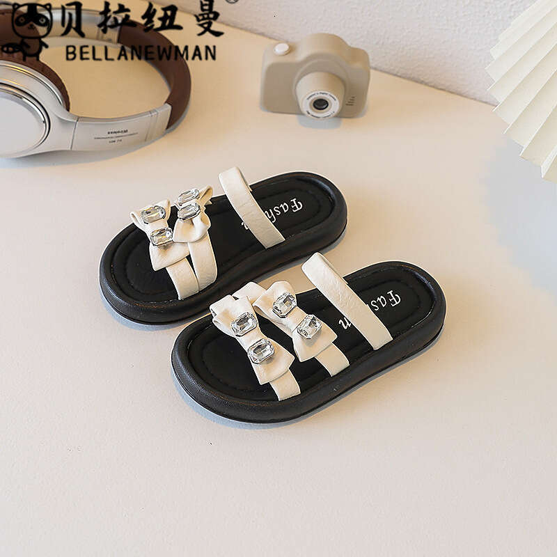 Choice Children's French Style Bowknot One-Strap 2025 Summer New Thick-Soled Rhinestone Sandals for Girls
