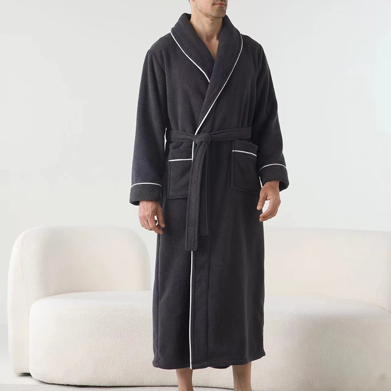Men s Plush Shawl Collar Bathrobe with Cozy Long Sleeves and Belt - Stay Warm and Stylish in this Soft Spa Robe 250710