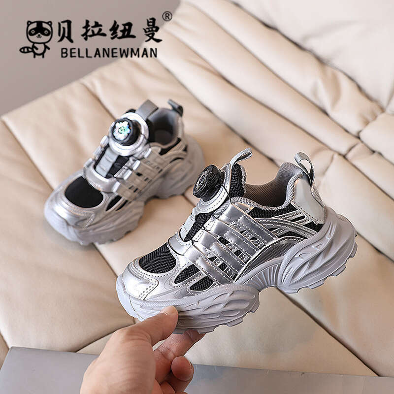 Boys' Rotating Button Lightweight Fashion Sneakers 2025 Spring Autumn New Korean Style Girls' Internet Celebrity Running Shoes Big Kids