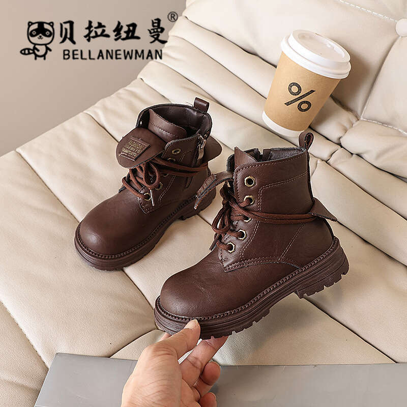 Girls' Fashion Martin 2024 Autumn New Korean Children's British Style Short Boys' Leather Boots for Older Children