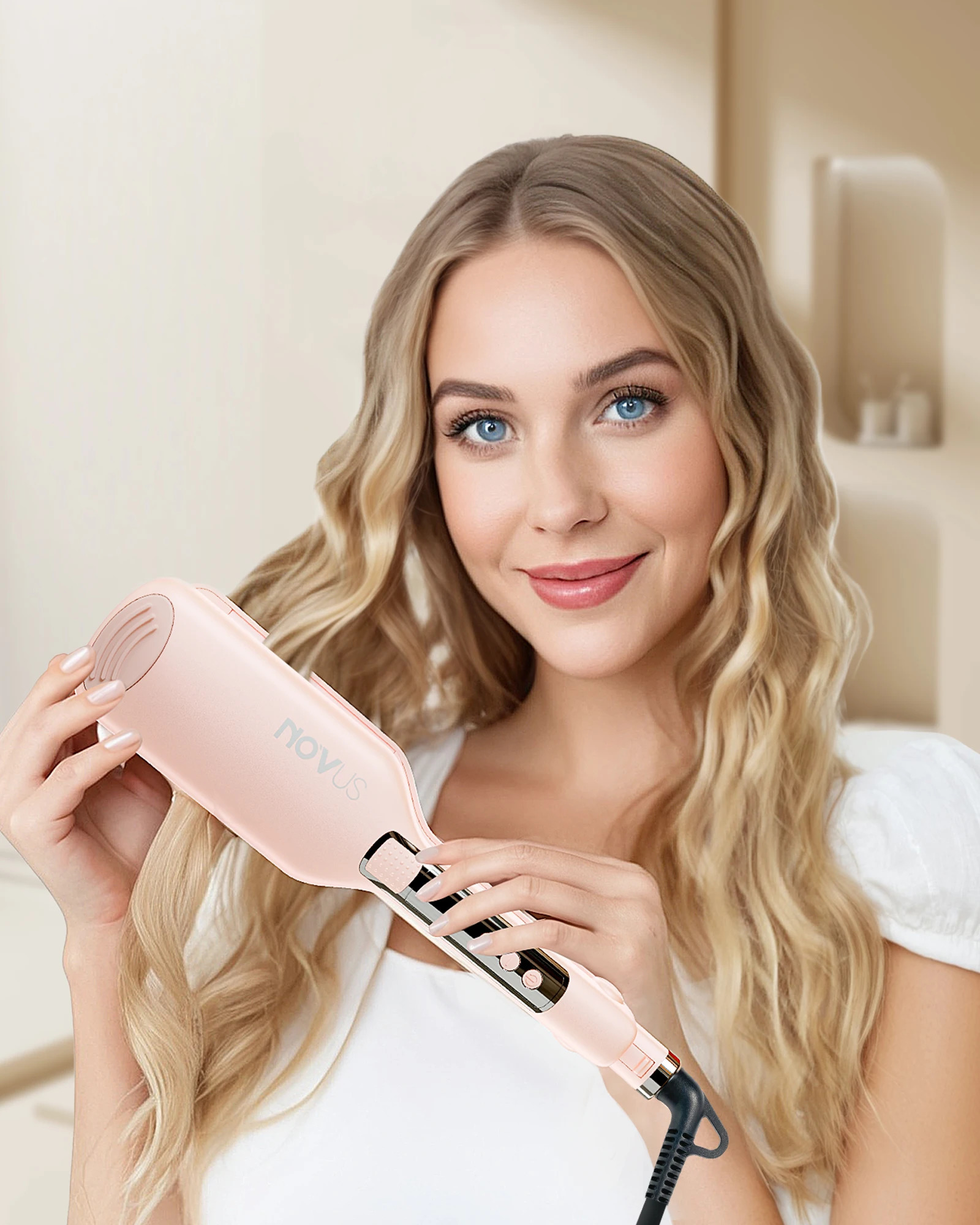 Wave Curling Iron Adjustable Temperature for Different Hair Types Creates Loose or Deep Waves Depending on Styling Technique 250712
