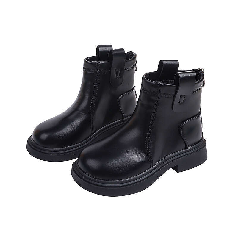 Children's Black Leather Short 2024 Autumn New Korean Girls' British Style Martin Boots for Older Kids