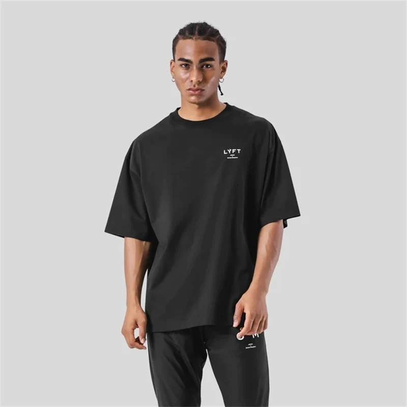ONE POINT LYFT Print Big T Shirt Men Running Sport Gym Fitness Training Oversized 100 Cotton Tshirt Mens Bodybuilding Tee Tops 250707