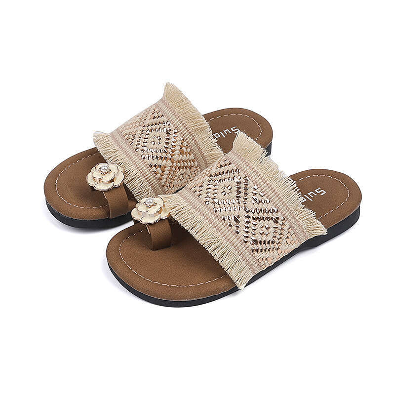 Ethnic Style Fisherman Slide Sandals 2025 Summer New Girls' Fashion Woven Outdoor Slippers