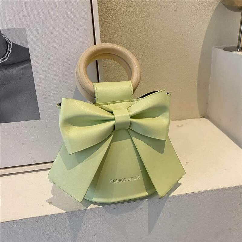 Sweet Bow Tie Designer Mini Shoulder Leather Bucket Crossbody Bag Women Fashion Brand Handbag Female Totes Purses
