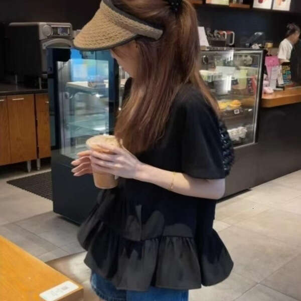 Summer Age-Reducing French Ruffle Short Sleeve T-Shirt For Women Loose Slimming Stylish Top B5 h7