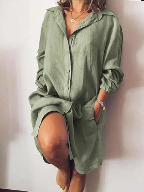 Fashion Plus Size Women Long Shirt Blouse Autumn Cotton Linen Womens Dress Temperament Commuting Casual Dresses Femal 250714
