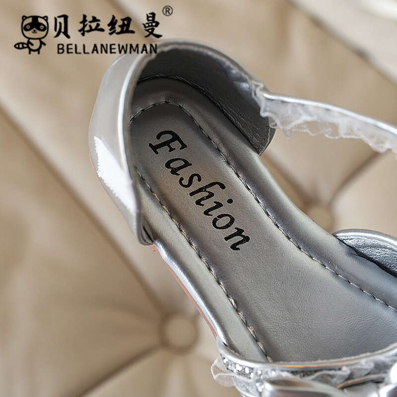 SHEIN Girls' Sequin Bow Princess Shoes 2025 Spring and Autumn New Korean Style Children's Fashion Closed-Toe Sandals Trendy