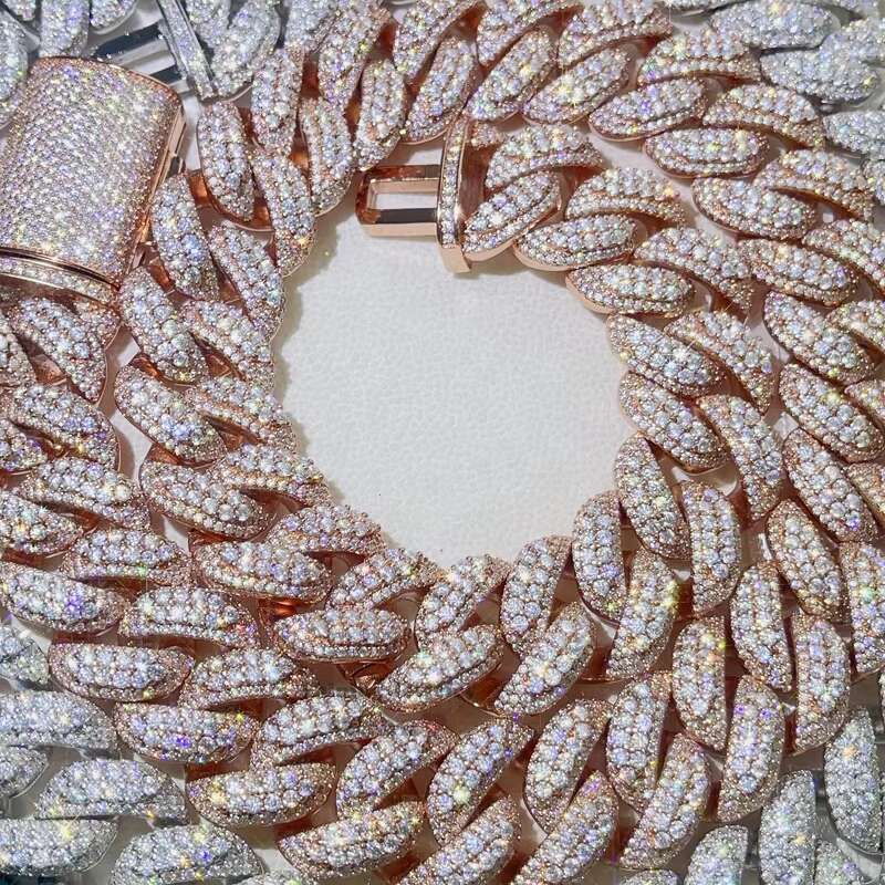 Hip Hop New Arrival 22MM Solid Silver 3D Design Miami Iced Out Moissanite Diamond Cuban Chain